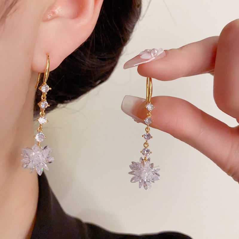 14K Gold-Plated Zircon Tassel Ice Flower Drop Earrings - Chic Design
