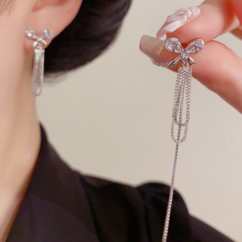 Eaioncol Butterfly Tassel CZ Drop Earrings Gold