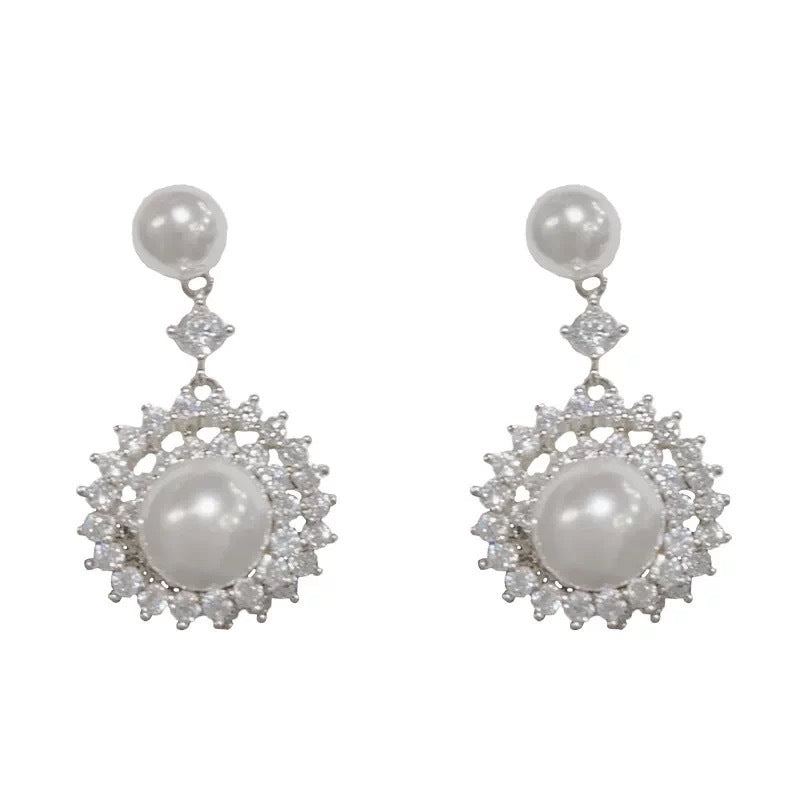 Eaioncol Sunflower CZ Pearl Earrings 14K Gold & Silver Plated
