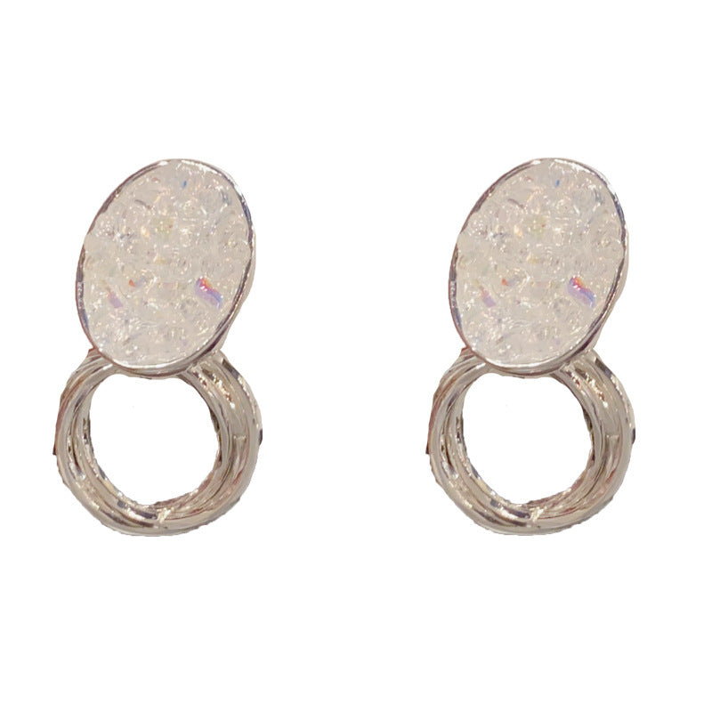 Eaioncol Oval Crystal Drop Earrings Silver