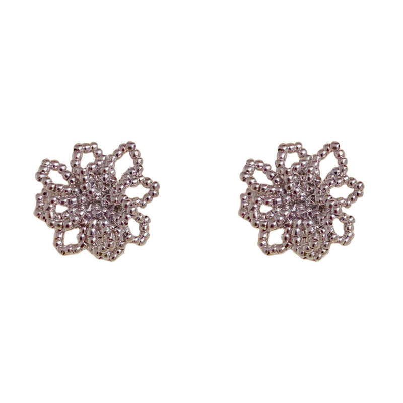 Luxury Beaded Openwork Petal Stud Earrings – Elegant Floral Design