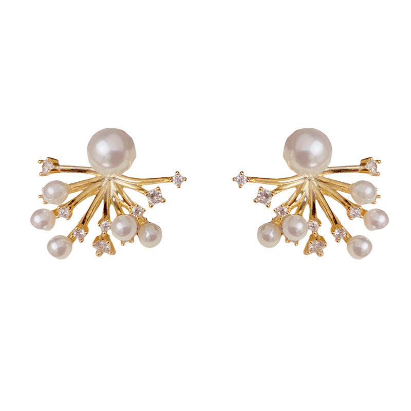 Pearl Firework Cascade Drop Earrings – Geometric Back-Hang Design