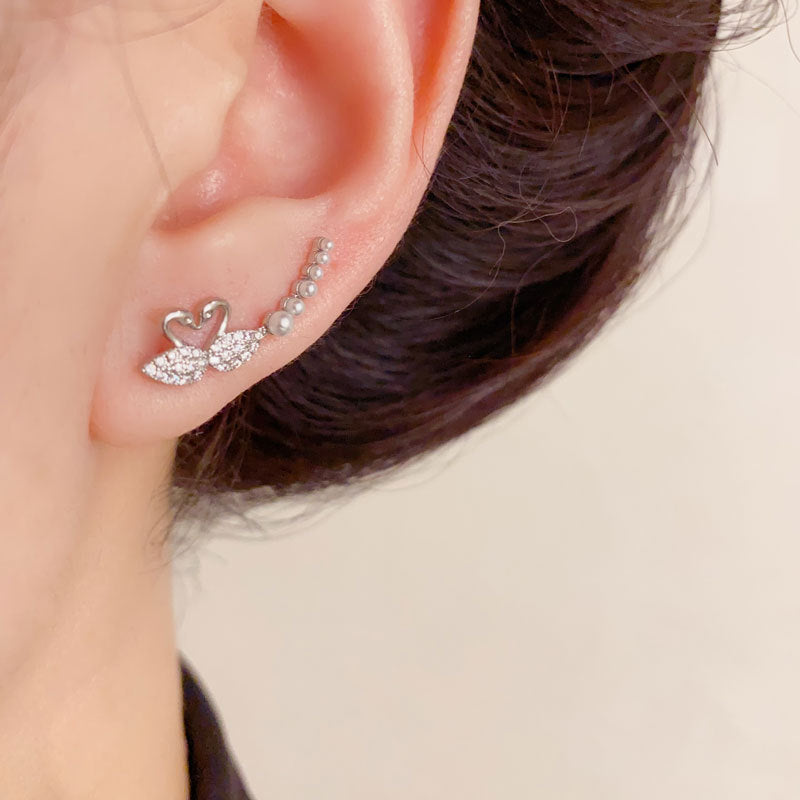 Luxury Zircon Swan Linear Ear Climber Earrings – Animal Design