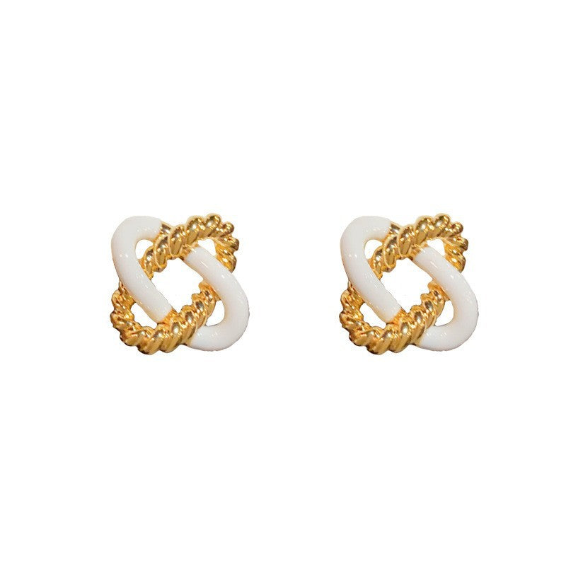Elegant Drip-Oil Twisted Cross Metal Stud Earrings – Minimalist Design
