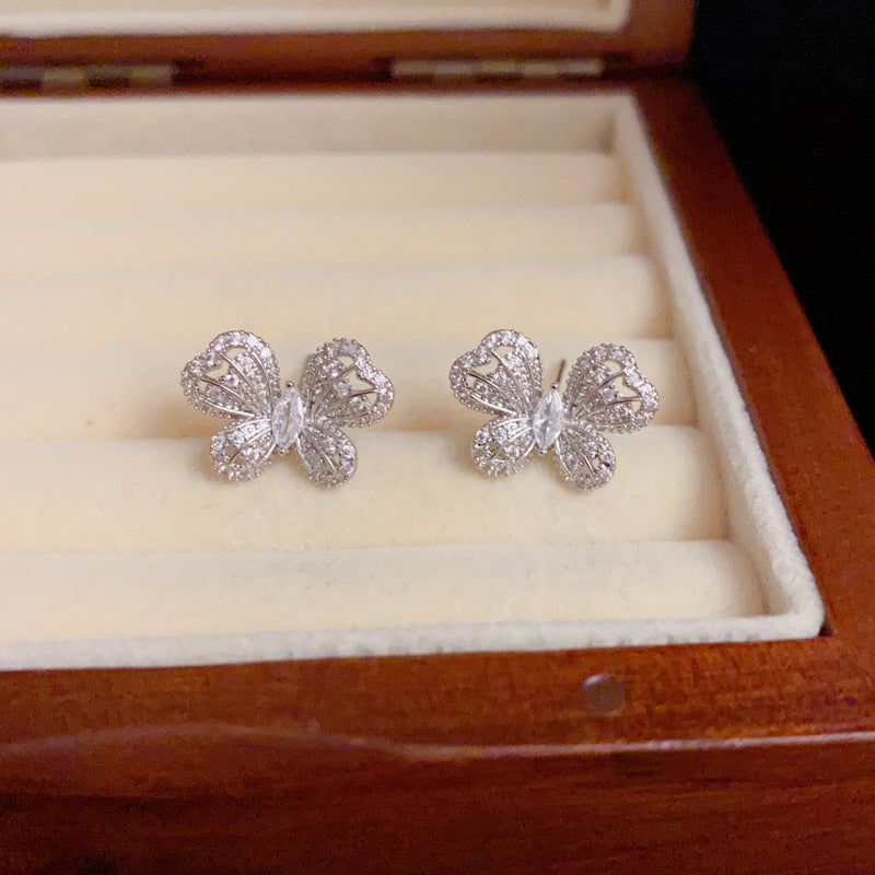 14K Gold-Plated Full Zircon Butterfly Stud Earring-Elegant Chic Design