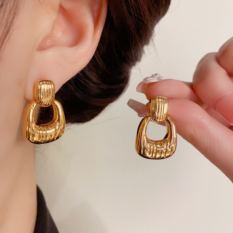 18K Gold-Plated Metal Geometric Earrings - Chic Minimalist Design