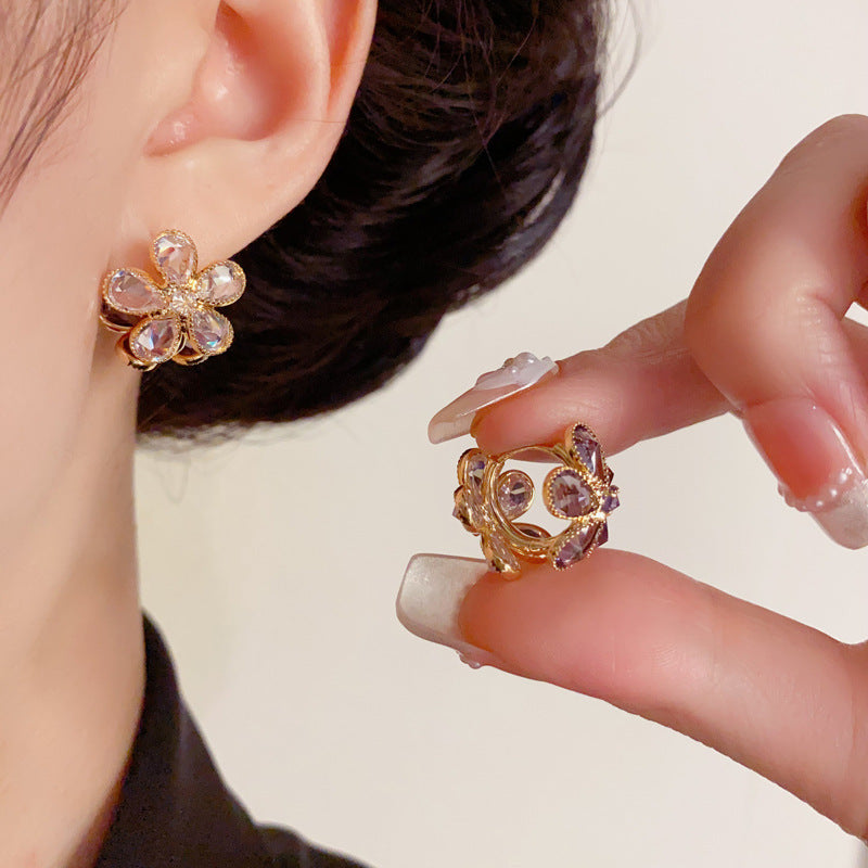Luxury Full-Zircon Double-Sided Petal Earrings – Floral Design