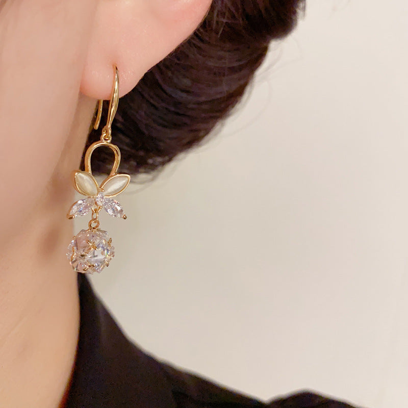 14K Gold-Plated Petal Diamond Bead Drop Earrings-Elegant Floral Design
