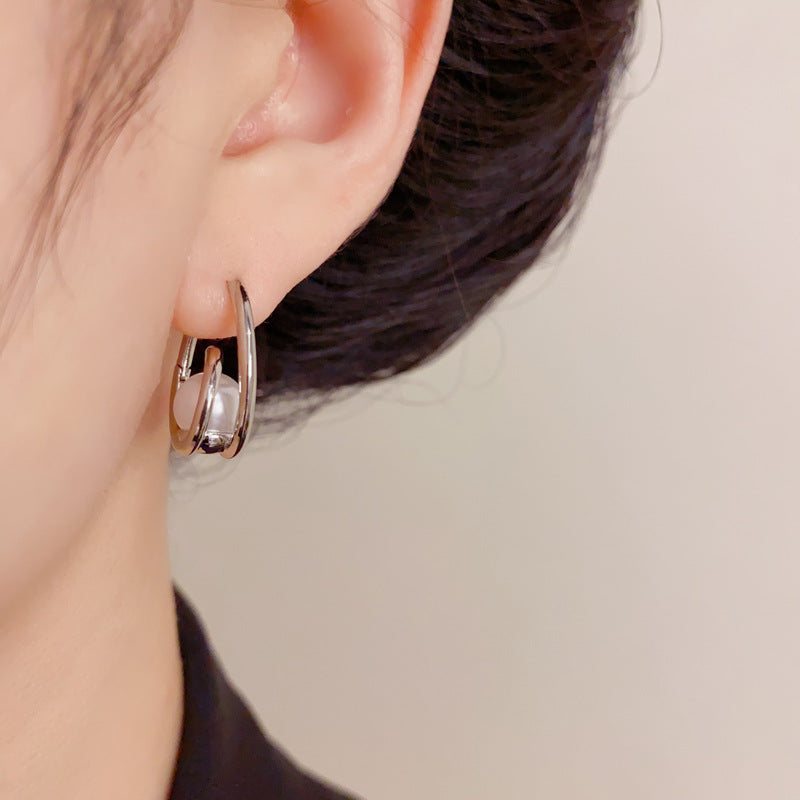 Eaioncol Twisted Metal Pearl Hoop Earrings Gold Silver