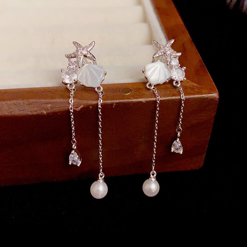 14K Gold-Plated Starfish Shell Zircon Tassel Earrings – Sweet Design