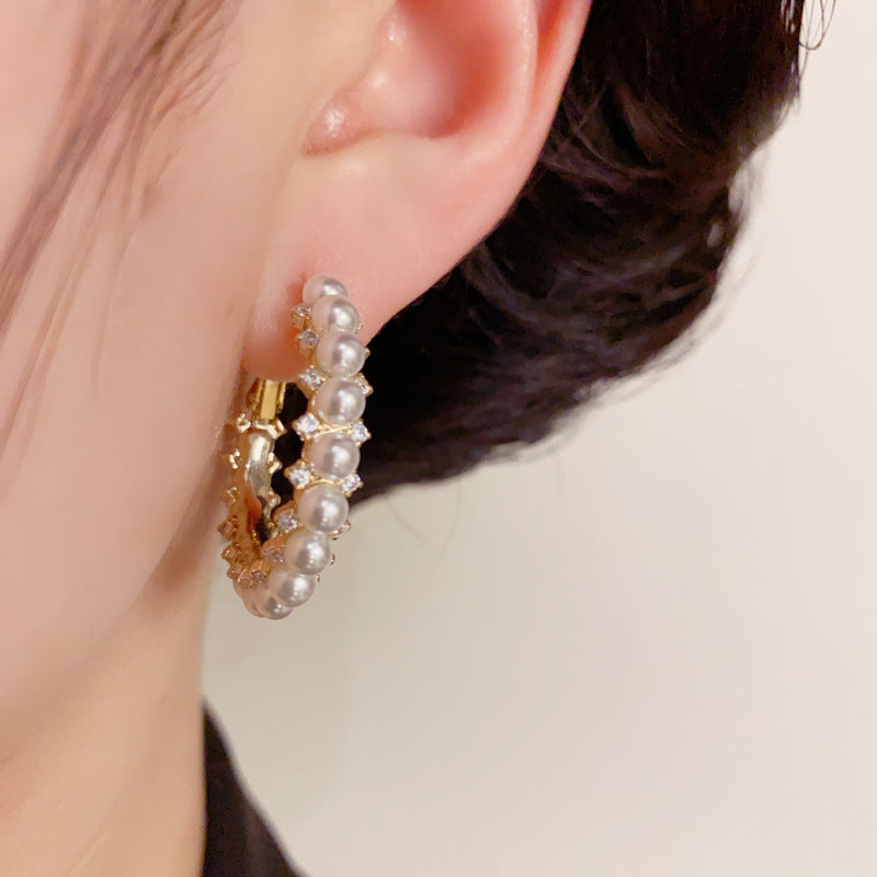 14K Gold-Plated Pearl Hoop Earrings – Chic & Minimalist Design