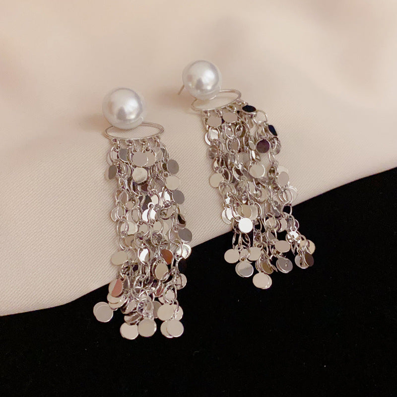 14K Gold Statement Metal Disc Tassel Drop Earrings – Elegant Design