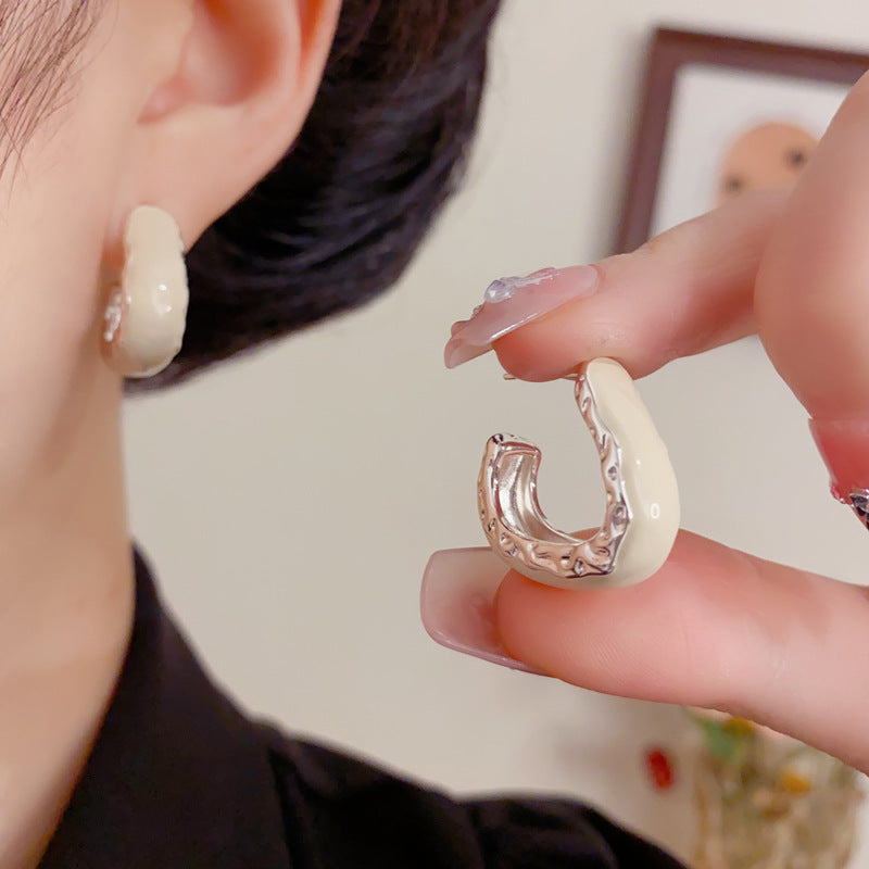 Eaioncol Enamel Geometric Hoop Earrings Gold