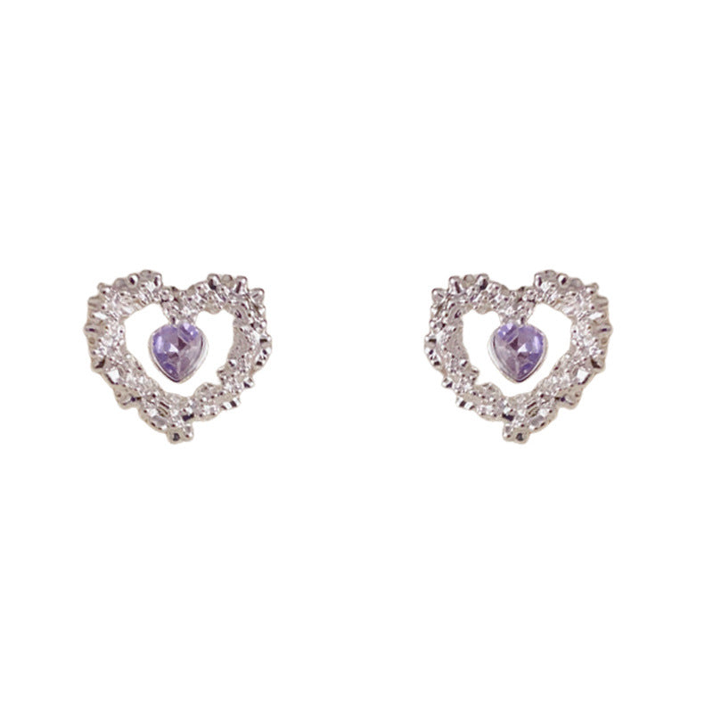 Luxury Hollow Zircon Heart Stud Earrings – Elegant Geometric Design