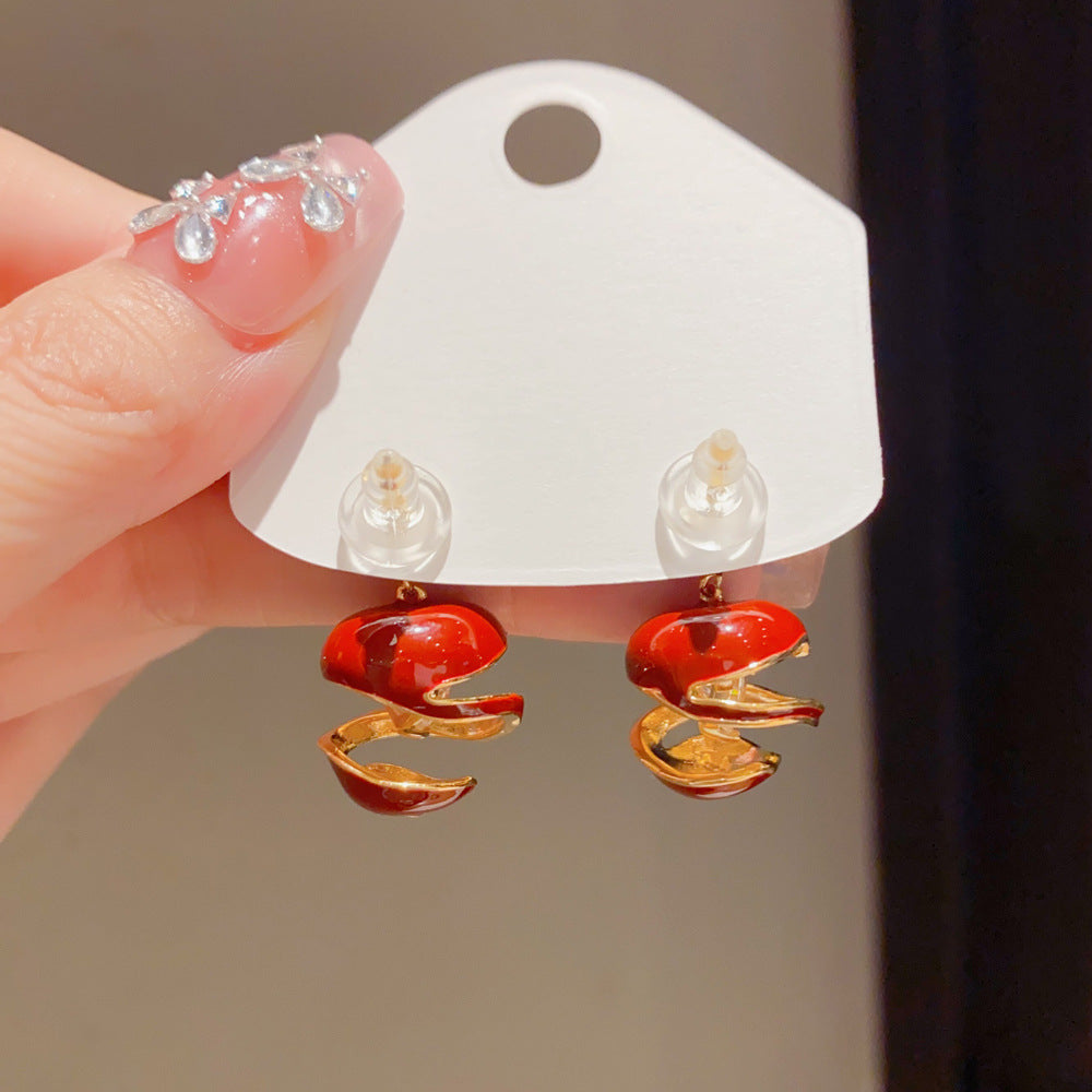 Eaioncol Apple Heart CZ Drop Earrings 14K Gold Plated