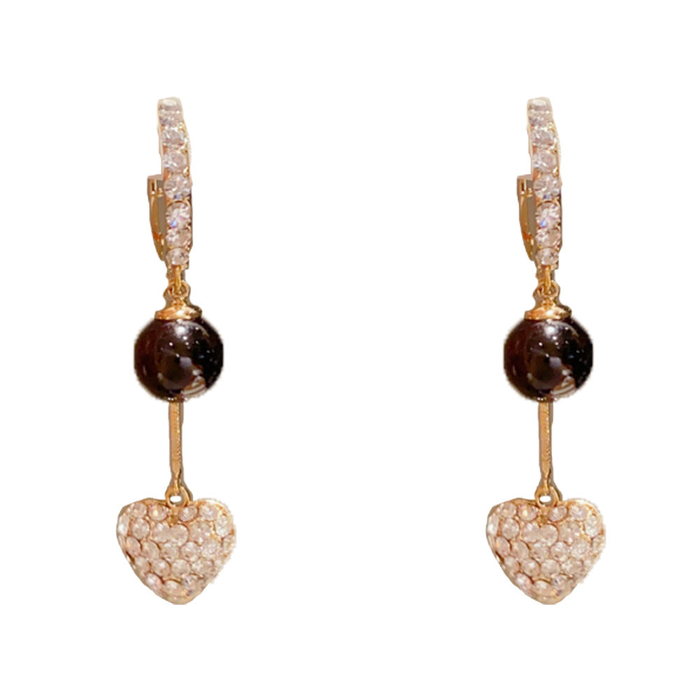 Eaioncol Black Ball Heart CZ Tassel Hoop Earrings 14K Gold Plated