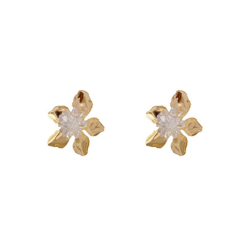14K Gold-Plated Luxury Crystal Petal Stud Earrings – Elegant Design