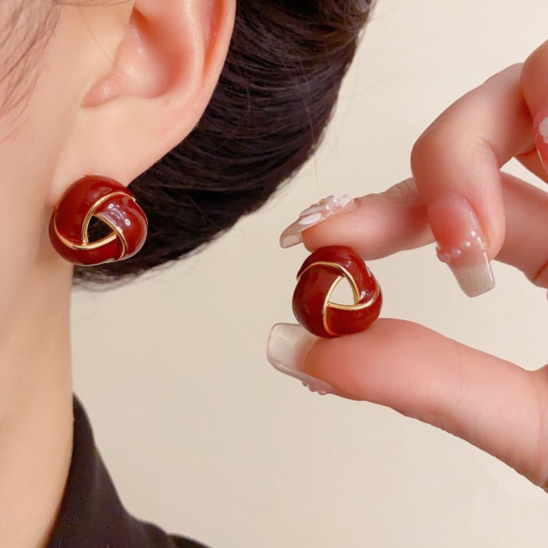 Luxury Red Enamel Triangle Stud Earrings – Minimalist Geometric Design