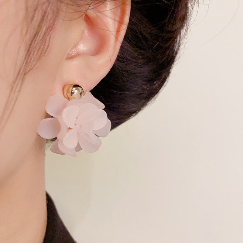 Luxury White or Pink Flower Petal Earrings - Silver Needle Design