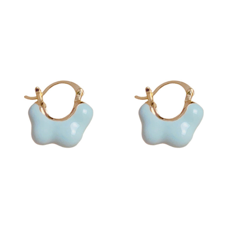 14K Gold Enamel Cloud Hoop Earrings – Korean-Style Design