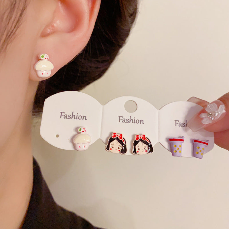 Colorful Animal & Milk Tea Girl Set Earrings - Cute Chic Design