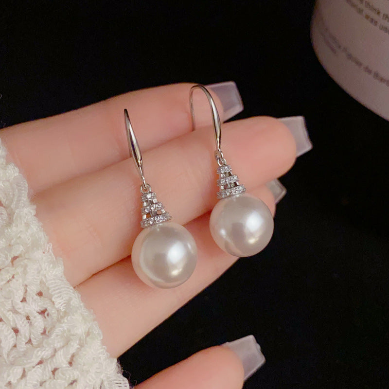 14K Gold-Plated Zircon Pearl Tassel Hook Earrings – Elegant Design