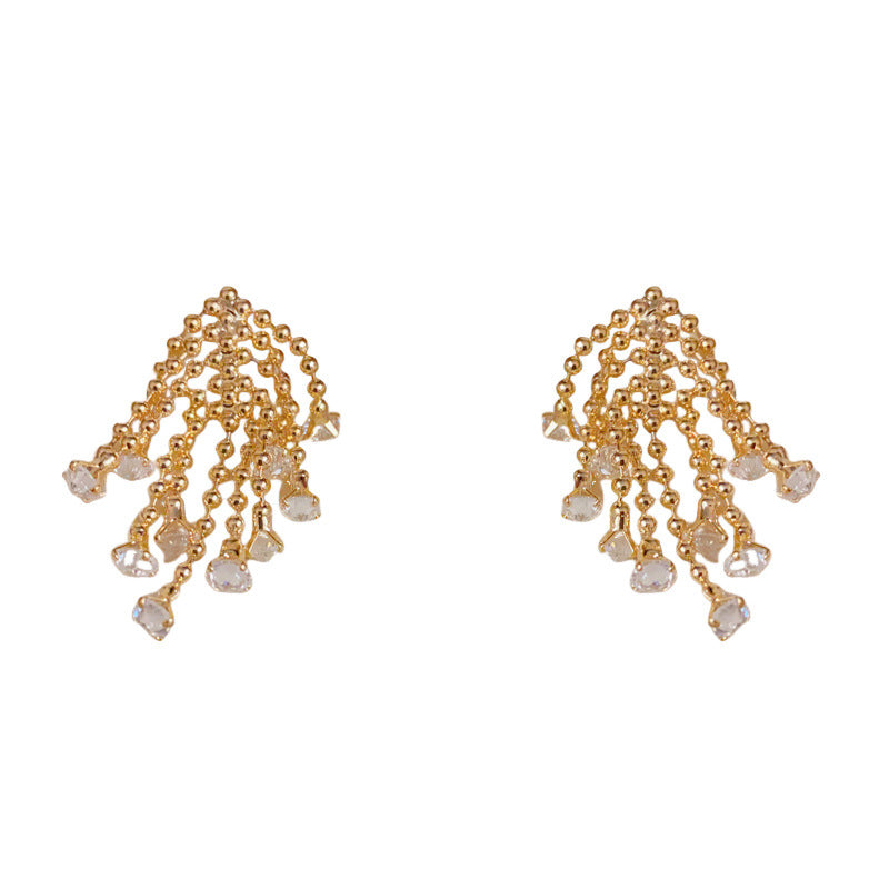 Luxury Fireworks Zircon Tassel Stud Earrings– Elegant Geometric Design