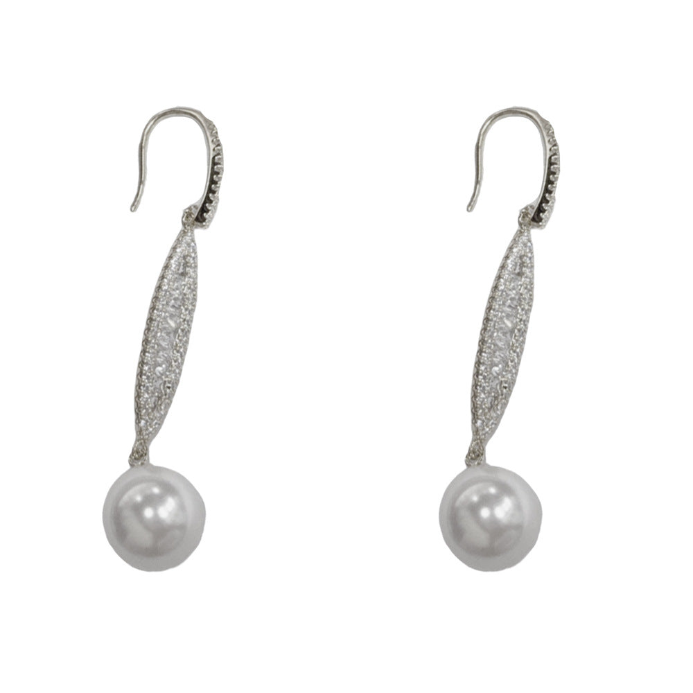 Eaioncol Geometric Pearl CZ Tassel Ear Hooks Gold Silver