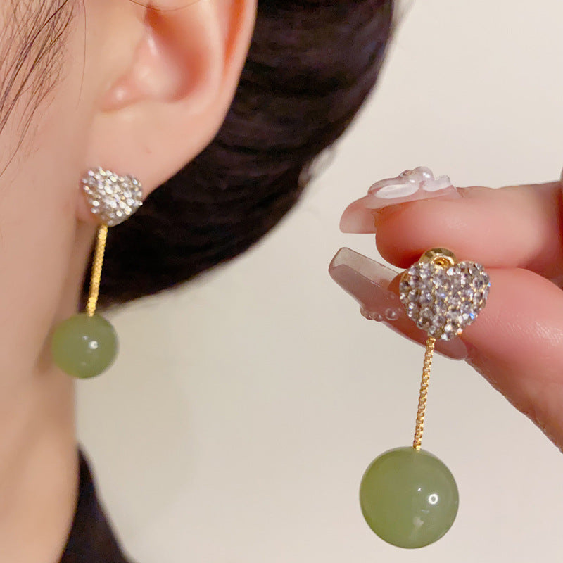 14K Gold Double-Wear Heart Green Bead Earrings – Sparkling Design