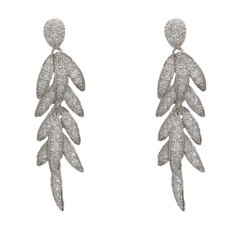 Elegant Zircon Wheat Spike Tassel Earrings – Micro-Pavé French Design