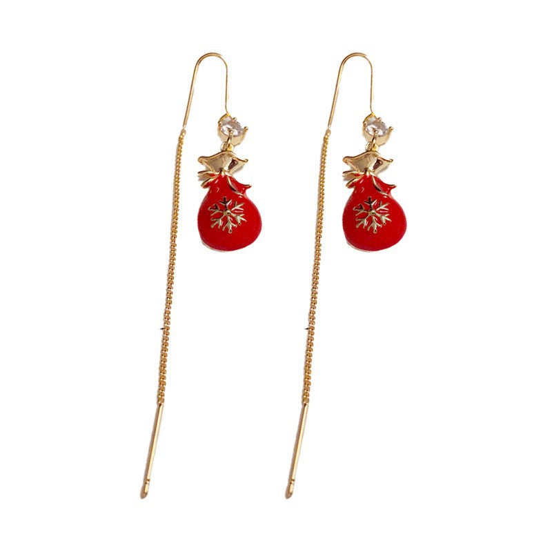14K Gold-Plated Red Fortune Bag Long Tassel Earrings - Chic & Elegant