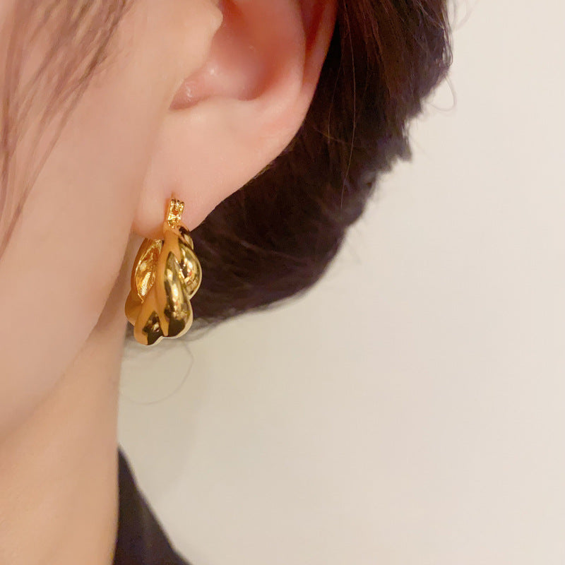 18K Gold-Plated Metal Braided Hoop Earrings - Elegant Geometric Design