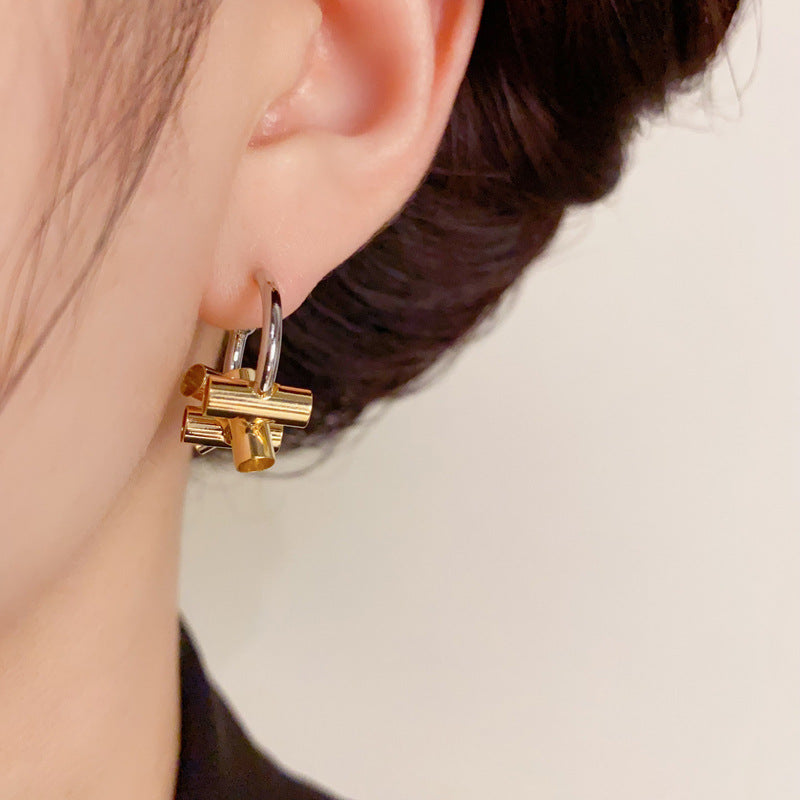 14K Gold-Plated Metal C-Shaped Hoop Earrings - Modern Geometric Design