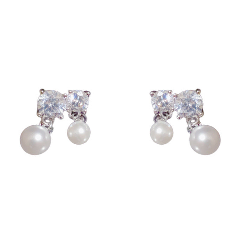 Luxury Zircon Bow & Pearl Tassel Drop Earrings – Elegant Design