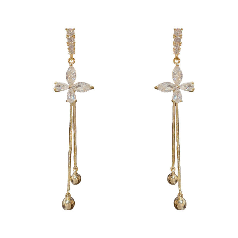 14K Gold-Plated Zircon Butterfly Long Tassel Earrings - Chic Elegance
