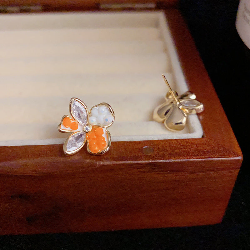 14K Gold-Plated Colorful Crystal Flower Stud Earrings – Fresh Design