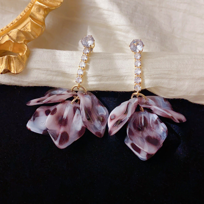 Elegant Zircon Acrylic Petal Drop Earrings – Floral Design