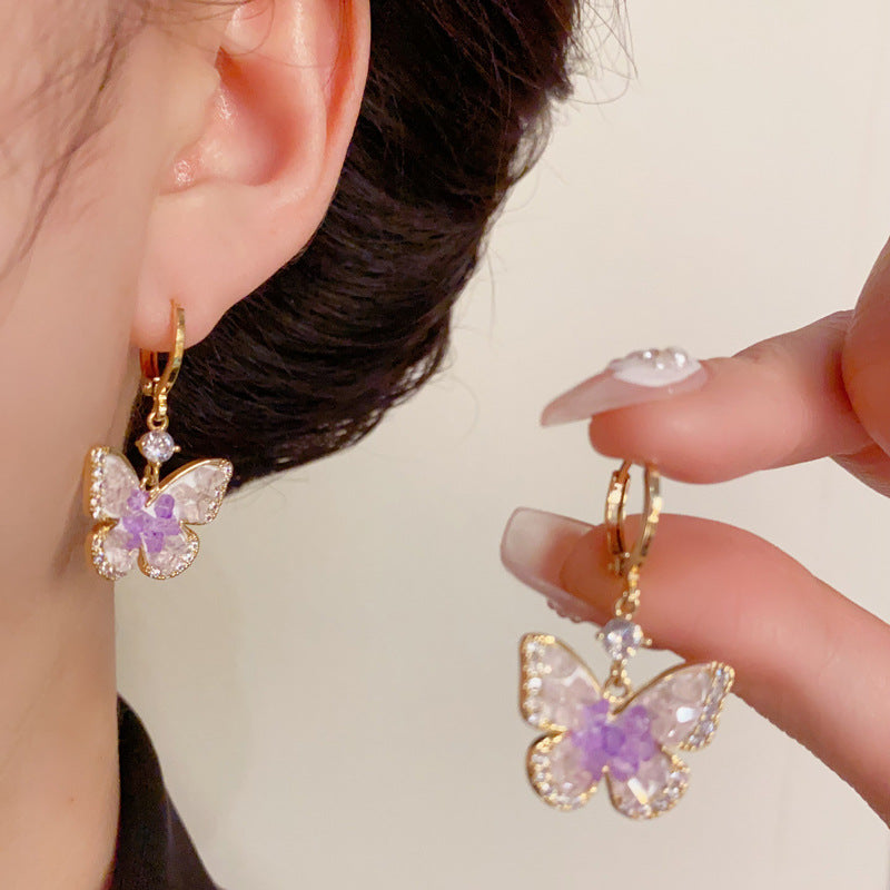 14K Gold Green Zircon Butterfly Drop Earrings- Chic Elegance Design
