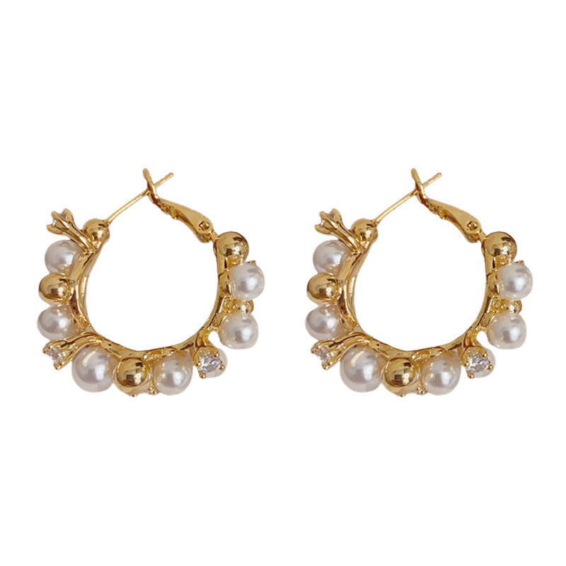 Luxury Zircon Pearl Metal Hoop Earrings – Elegant Design