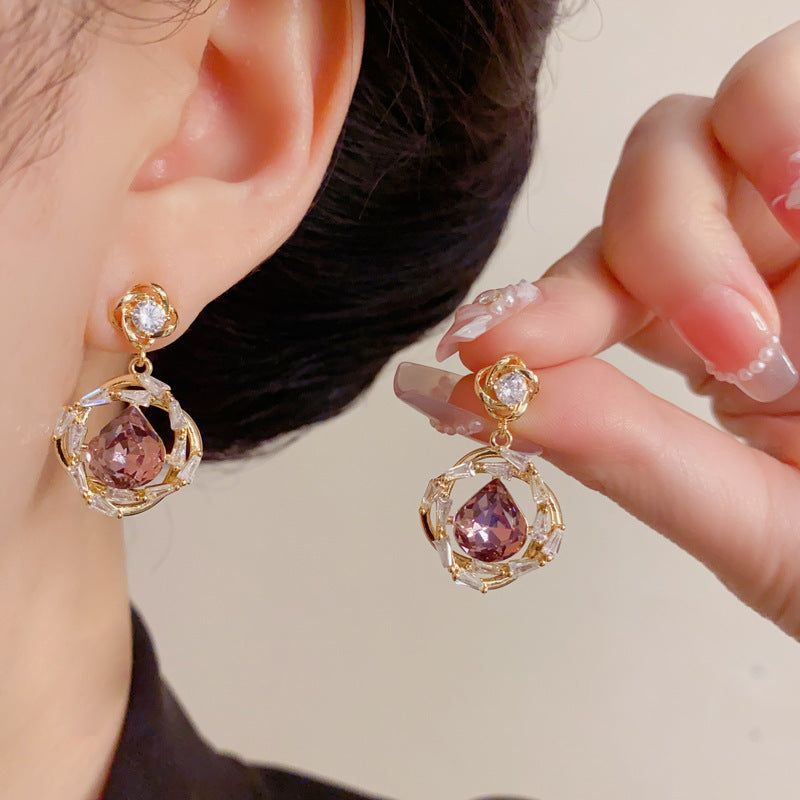 Eaioncol Geometric Zircon Halo Teardrop Drop Earrings Gold