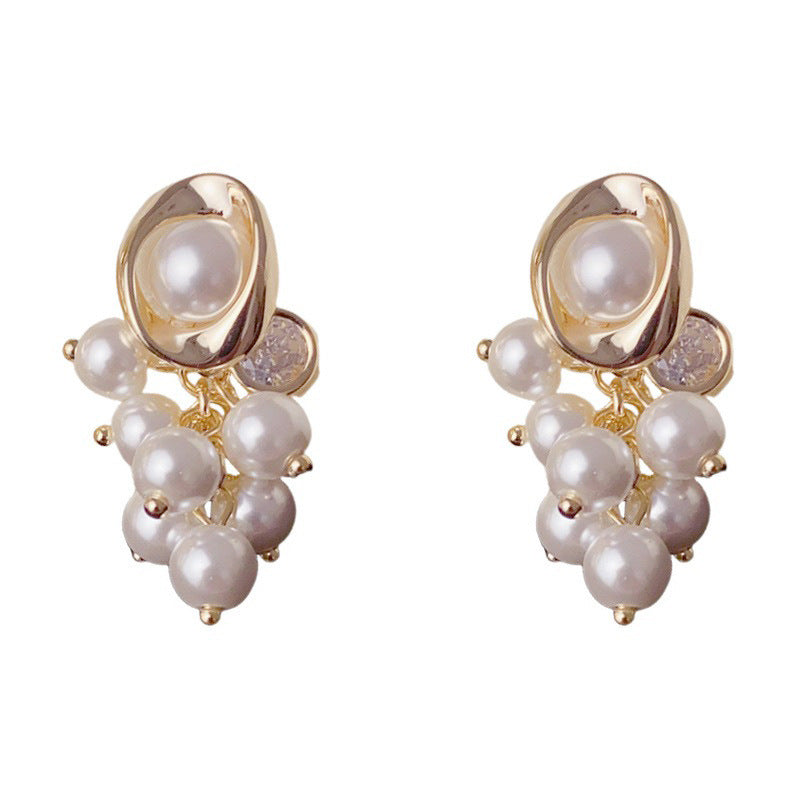 Eaioncol Geometric Pearl Tassel Drop Earrings Gold