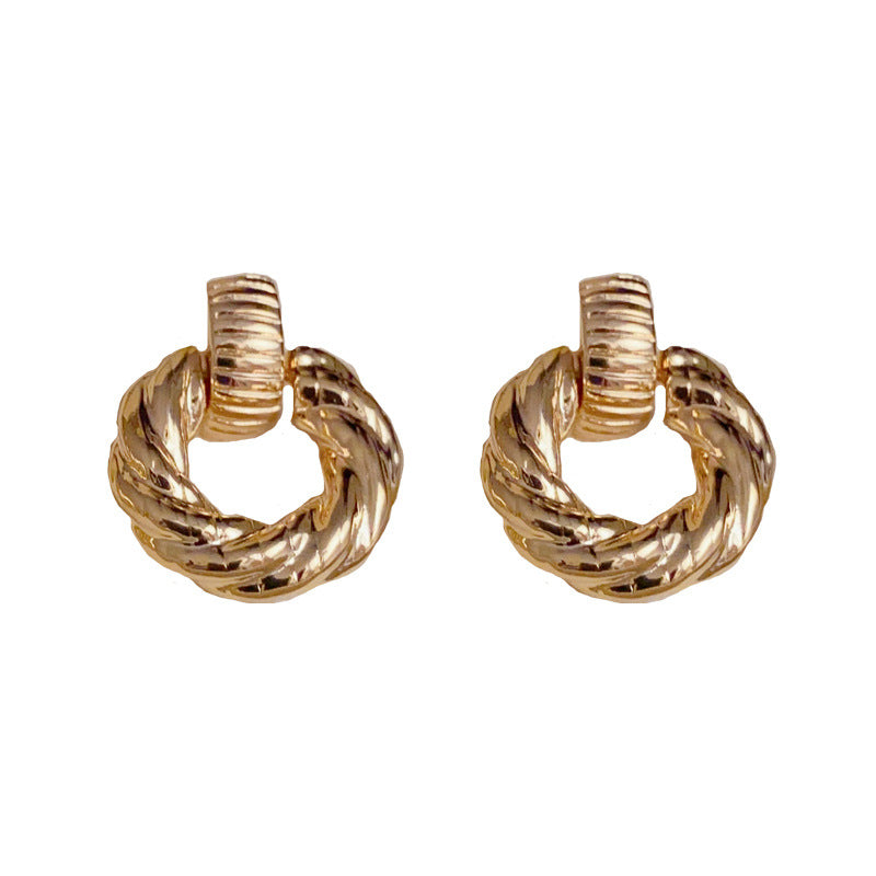 14K Gold-Plated Metal Geometric Braided Circle Earrings- Vintage Style