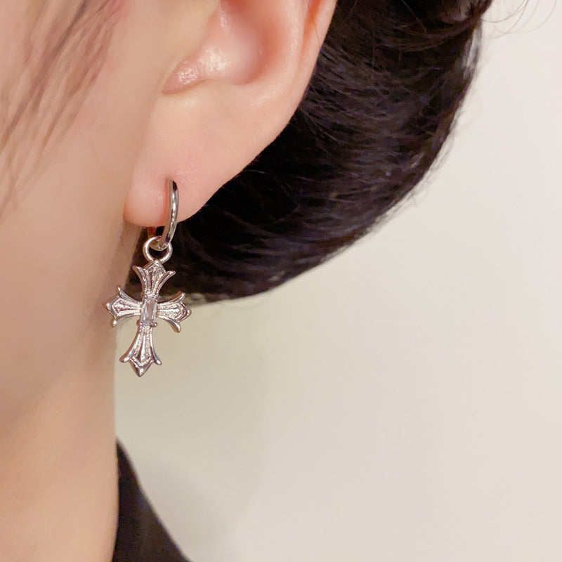 Luxury Silver Zircon Cross Ear Cuff Earrings – Elegant Design