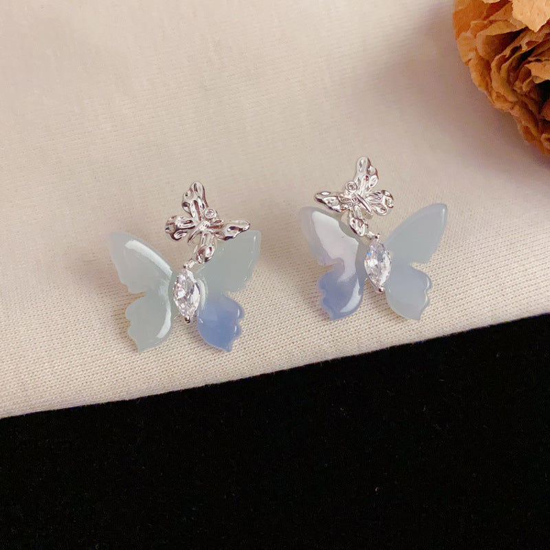 Luxury Gradient Pink or Blue Butterfly Gold Earrings – Elegant Design