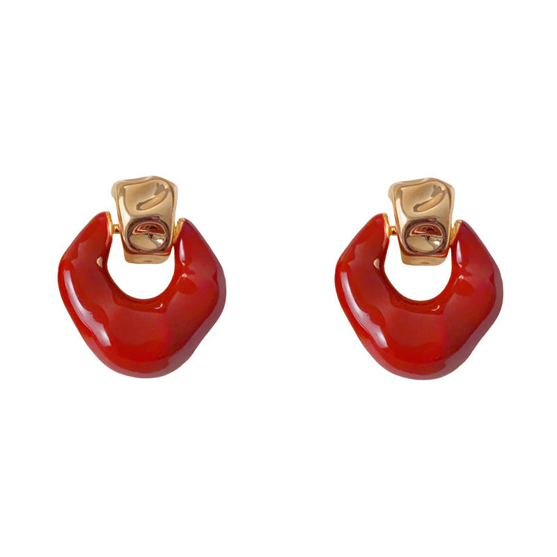 Elegant Drip-Oil Hollow Geometric Drop Earrings – Minimalist Design