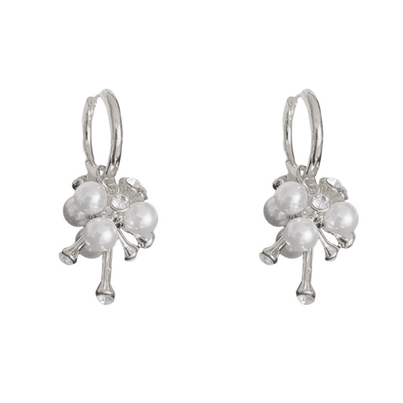 18K Gold Two-Way Irregular Zircon & Pearl Earrings –Floral Design