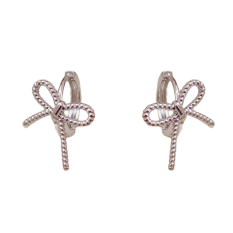 Elegant Metal Bow Small Ear Cuff Earrings – Silver Needle Design