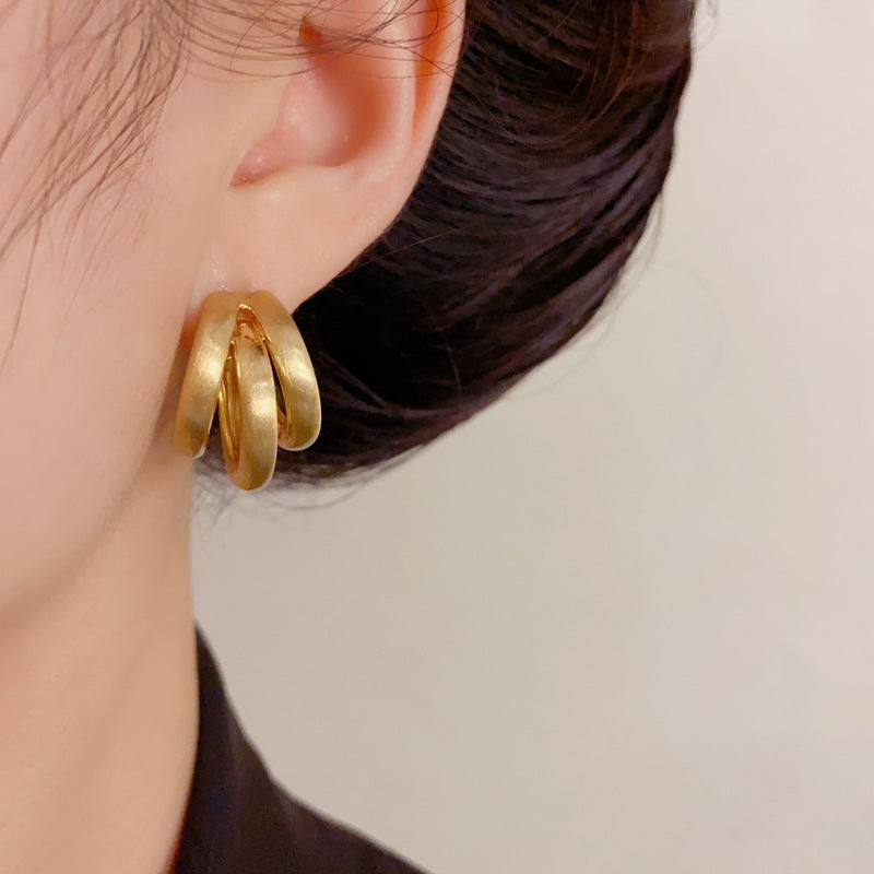 Matte Brushed Multi-Layer C-Hoop Earrings – Elegant Design