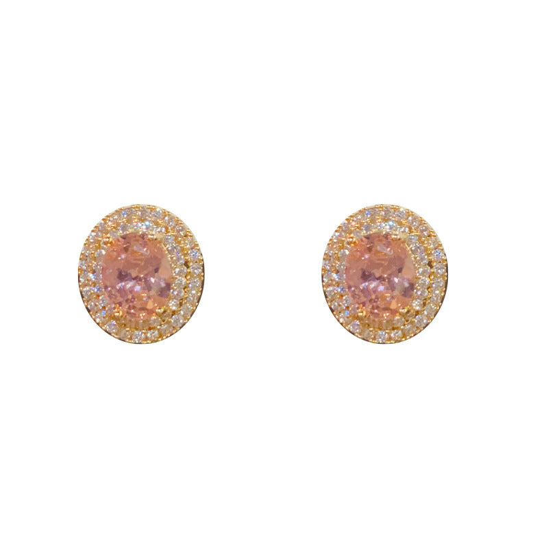 Elegant Zircon Oval Stud Gold Earrings – Geometric Design