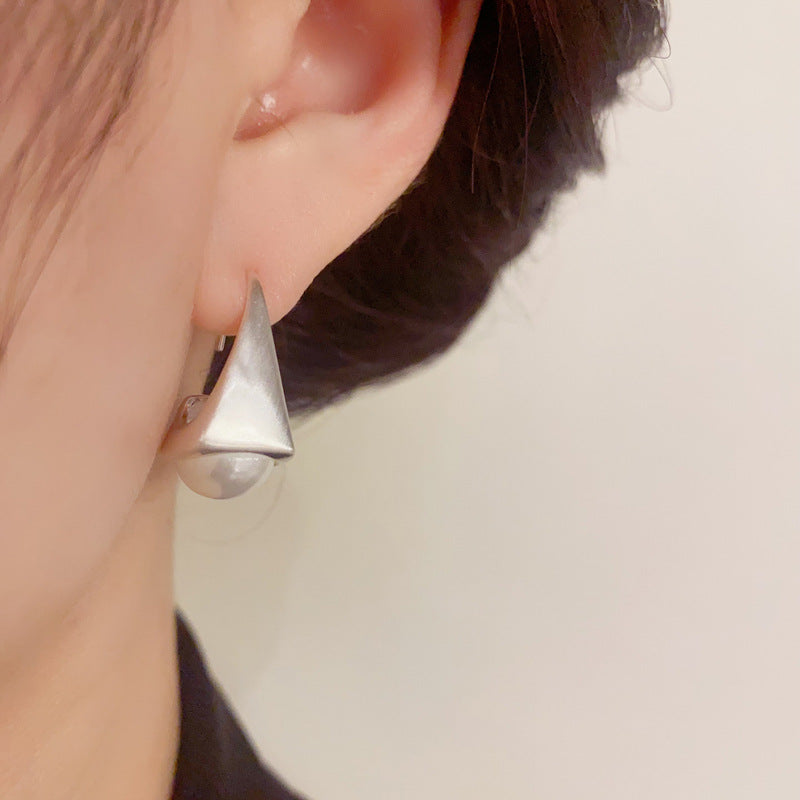 14K Gold-Plated Brushed Metal Handbag Pearl Hook Earrings- Chic Design